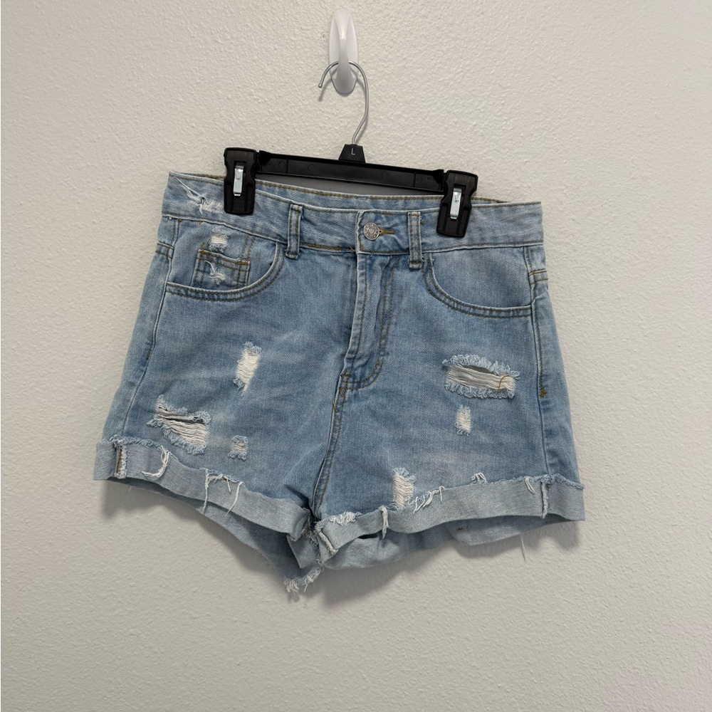 SHEIN Distressed Light Wash High Rise Denim Shorts Size Small